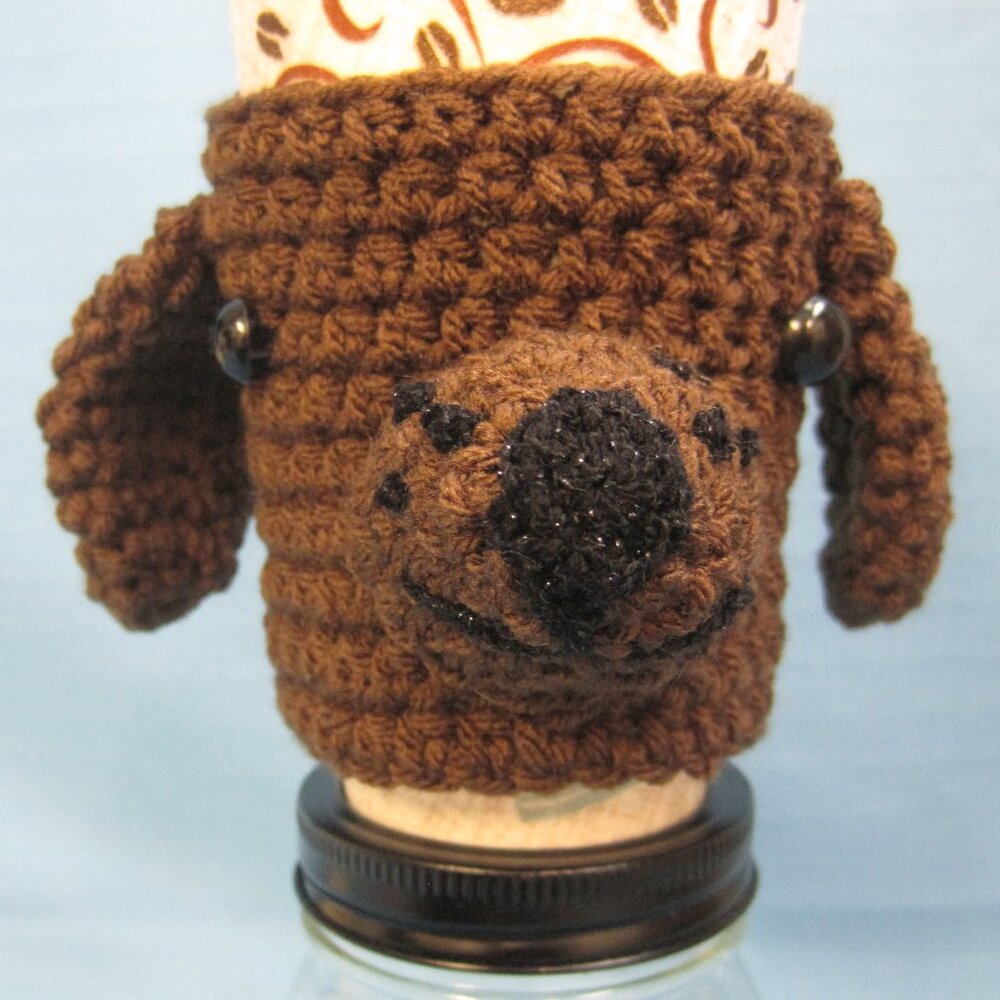 Chocolate Brown Mixed Puppy Dog Crochet Cup Cozy Holder